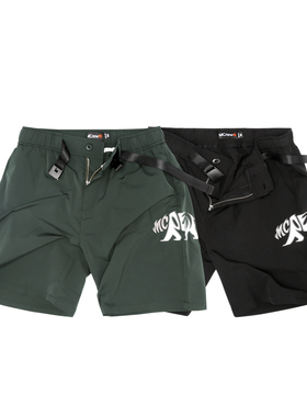 MCREW WILDNESS机能系列加州熊刺绣松紧五分裤青灰色黑色工装短裤