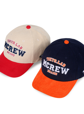 MCREW LOGO立体刺绣藏青卡其拼色灯芯绒短檐弯檐帽棒球帽鸭舌帽
