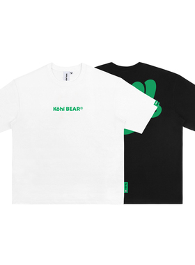 MMLAB KOHIBEAR夏季小LOGO印花白色黑色宽松卡通圆领短袖T恤