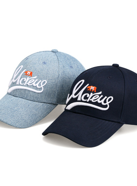 MCREW 美式复古字母刺绣藏青牛仔洗水蓝运动休闲弯檐鸭舌帽棒球帽