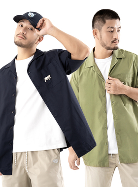 MCREW WILDNESS户外系列logo刺绣古巴领简约休闲短袖衬衫衬衣