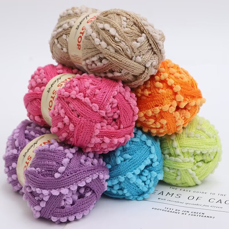 批发多色球球渔网纱围巾线毛绒纱团钩针手编织粗线个人diy