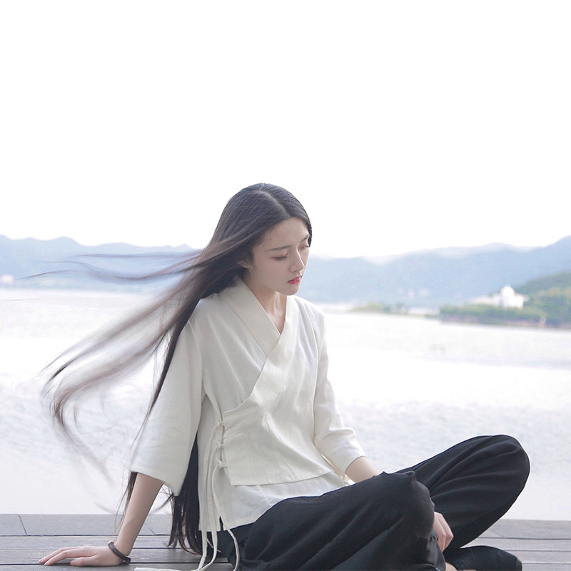 改良汉服女装新款中国系带亚麻