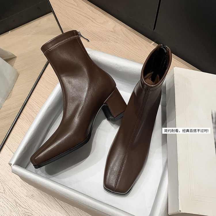 方头粗跟TPR(牛筋）胶粘工艺冬季弹力靴/袜靴,女鞋,弹力靴/袜靴,淘宝优惠券,粉丝福利购,淘宝优惠卷