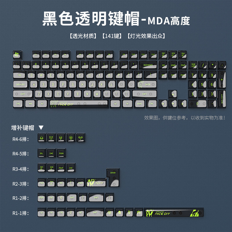 黑吉蛇透明键帽透光MDA高度盒装适配61/68/75/84/87/98/104/108键属于什么档次？
