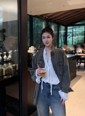 25春夏新款洋气百搭气质巴恩风多口袋工装松弛感老钱风中长款外套