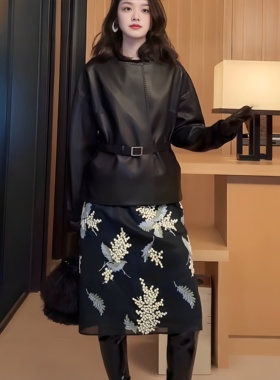 25年春款MR*HALA同款进口西班牙羊皮高级皮衣短款腰带皮夹克外套