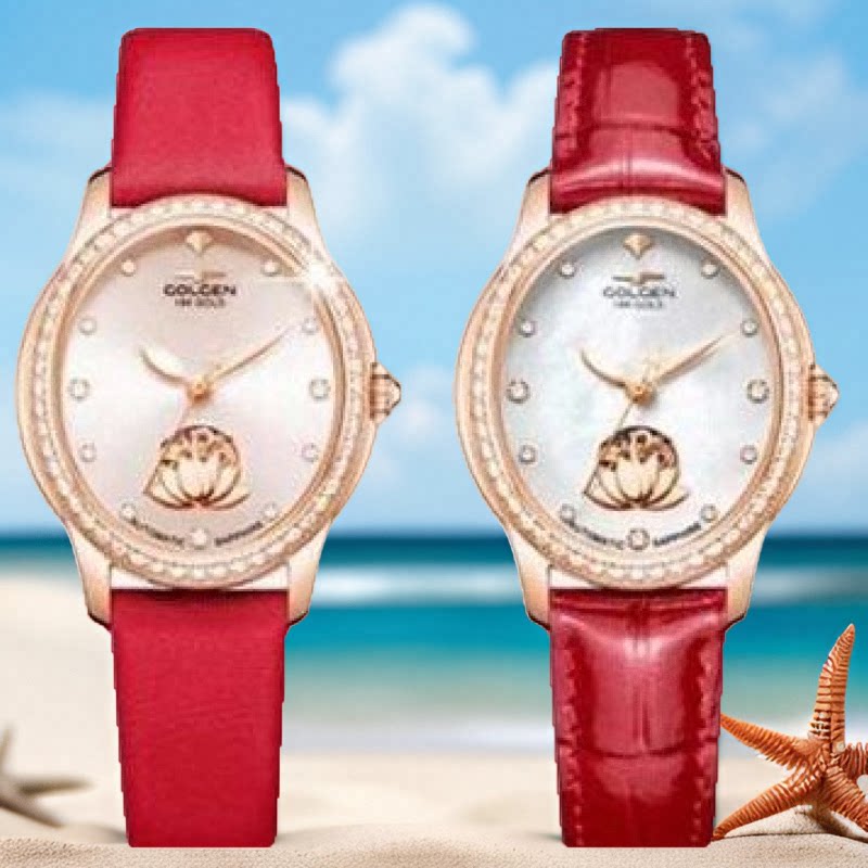 新品golgen古尊手表女18k金小天鹅时尚轻奢镂空女表皮带腕表6826l