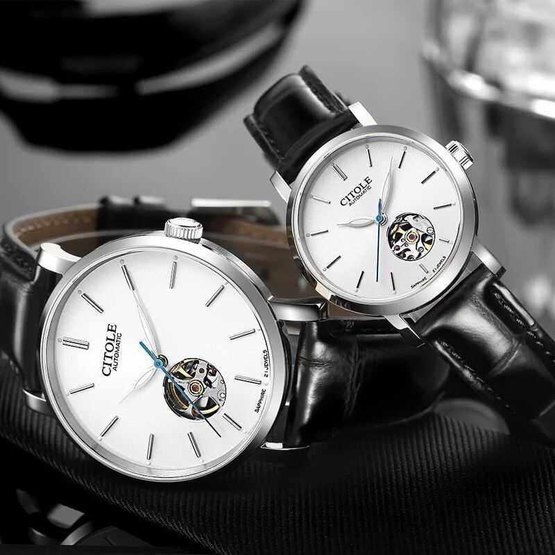 真皮休闲风防水情侣全自动机械表