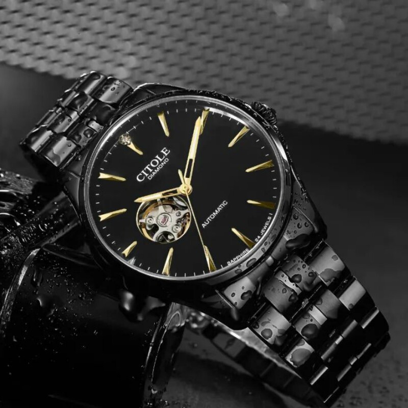 西腾真钻镂空男士防水自动机械表