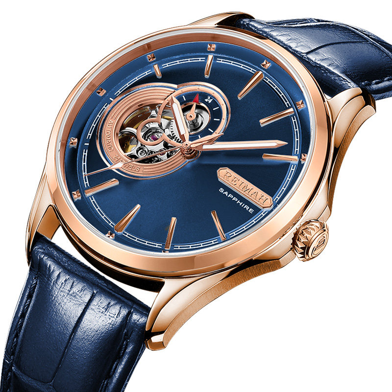 2019雷迈手表8105男表钢带包邮防水机械表自动镂空国产腕表皮带