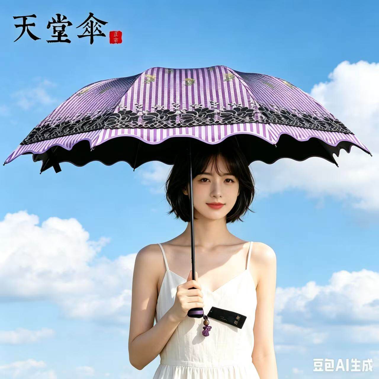 天堂伞女双层防晒防紫外线太阳伞遮阳伞折叠创意绣花轻蕾丝花边伞