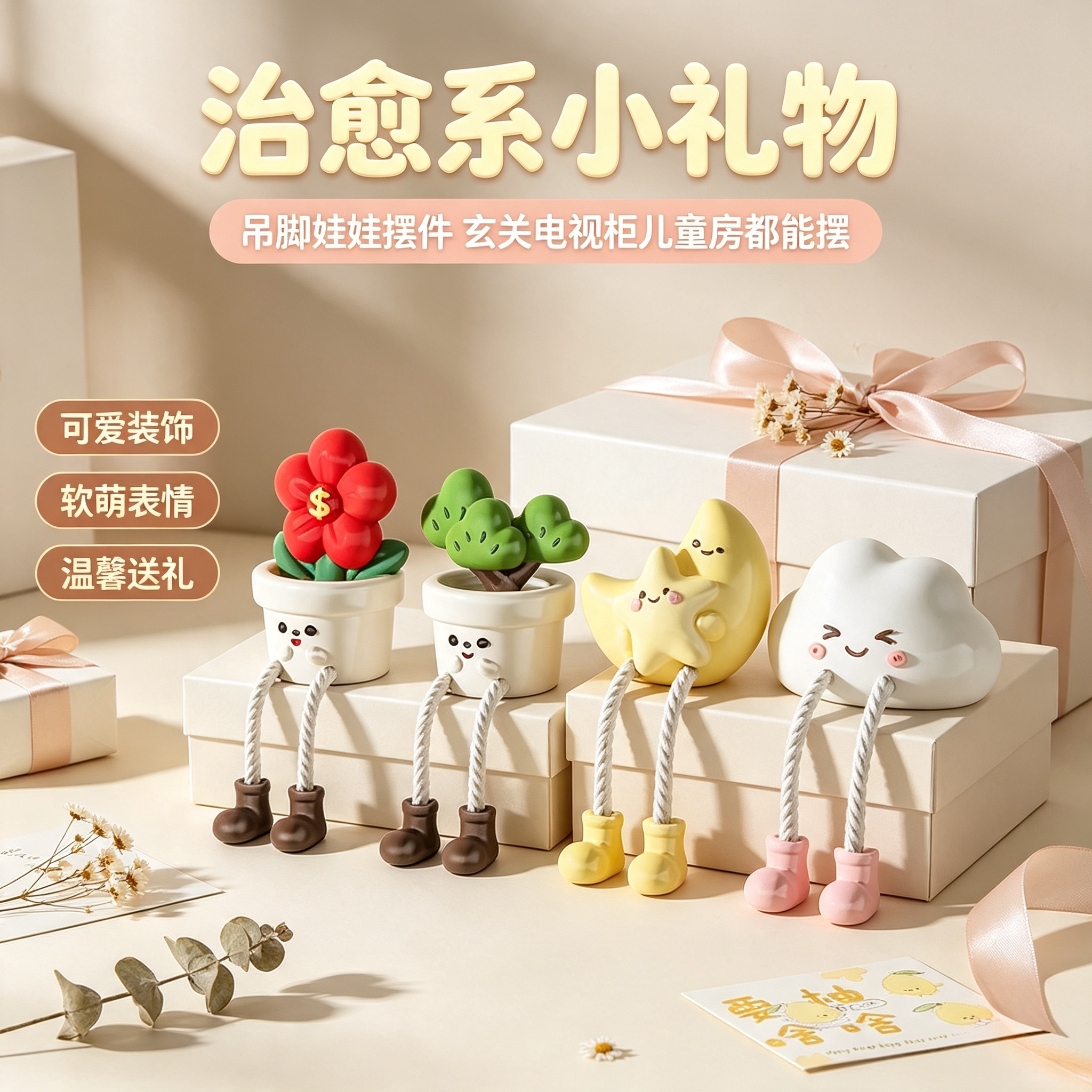 创意可爱吊脚娃娃摆件家居饰品客厅卧室儿童房装饰书桌桌面小摆设