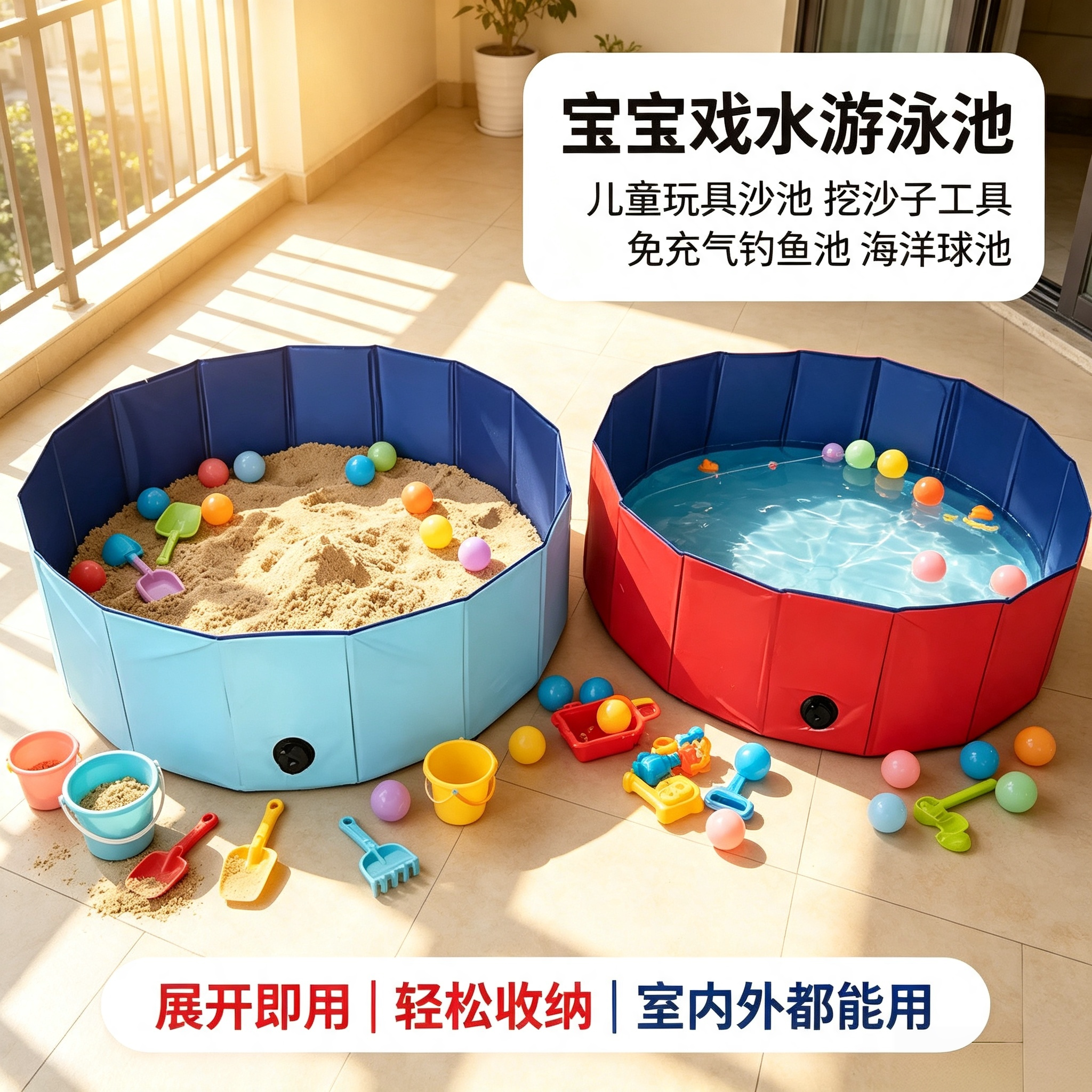 儿童决明子沙池围栏五彩石沙滩玩具围栏海洋球波波球池滑梯池