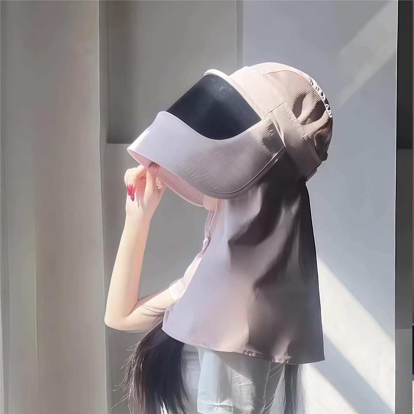 电动车防晒帽女遮阳帽骑车吹不翻口罩一体面罩遮全脸养蜂人户外