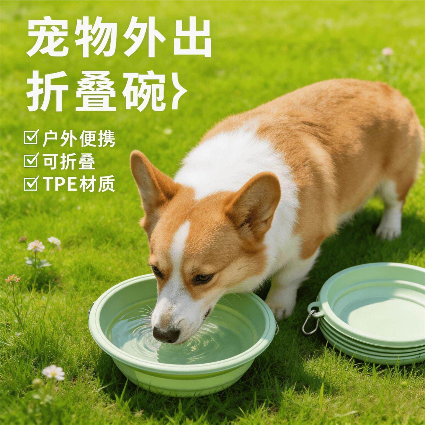 狗狗折叠碗外出喝水碗便携狗碗硅胶宠物碗水粮两用水杯随行遛狗碗