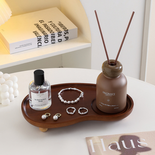实木香薰托盘香水首饰置物架复古化妆台木质饰品托盘钥匙收纳摆件