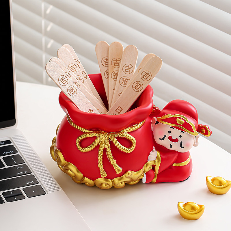 财神爷抽签筒办公室工位求财摆件摇签装饰品学生桌面治愈解压礼物