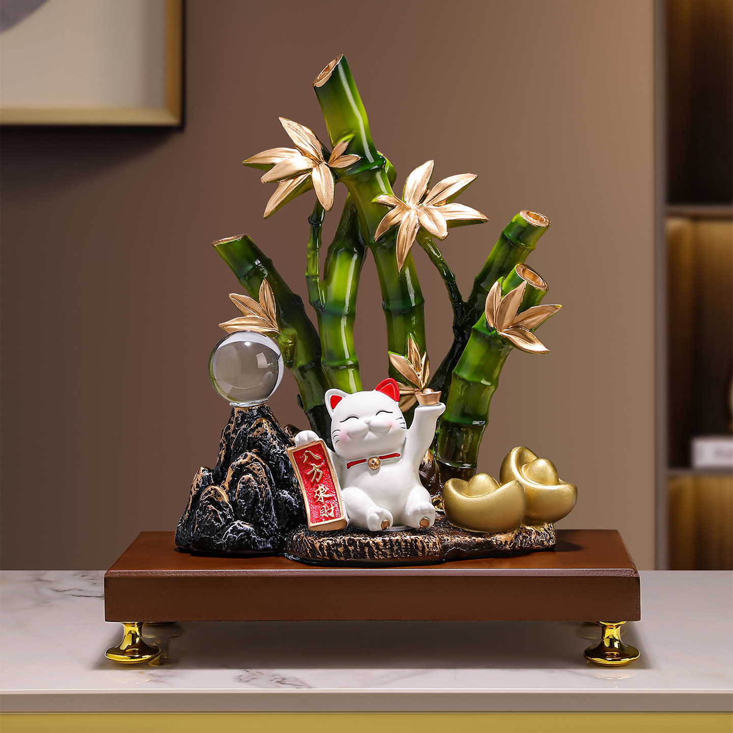 节节高升招财猫富贵竹摆件客厅电视酒柜办公室装饰品开业乔迁礼物,家居饰品,装饰摆件,淘宝优惠券,粉丝福利购,淘宝优惠卷