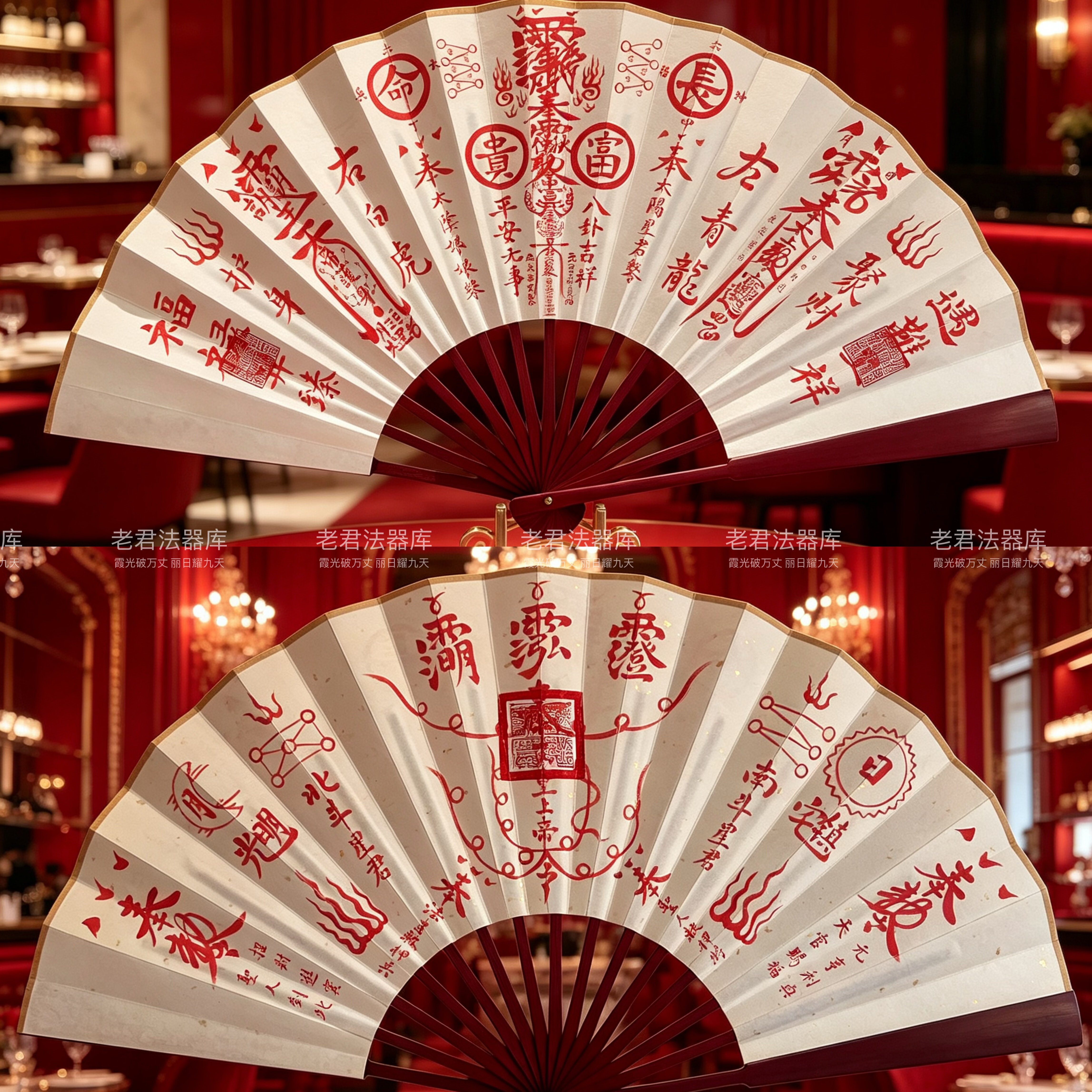 紫薇法扇玉皇百解三清朱砂画手工宣纸折扇道家扇子道门定制高级