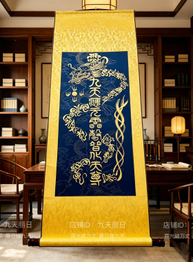 九天应元雷声普化天尊手绘卷轴挂画客厅玄关装饰画