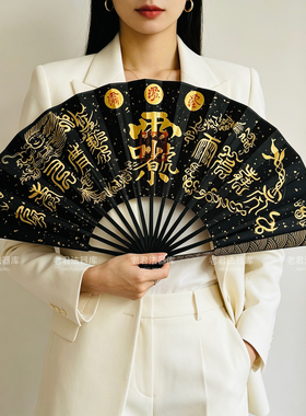 九天应元雷神普化法扇道门扇子朱砂金墨五雷画手工折扇定制高级