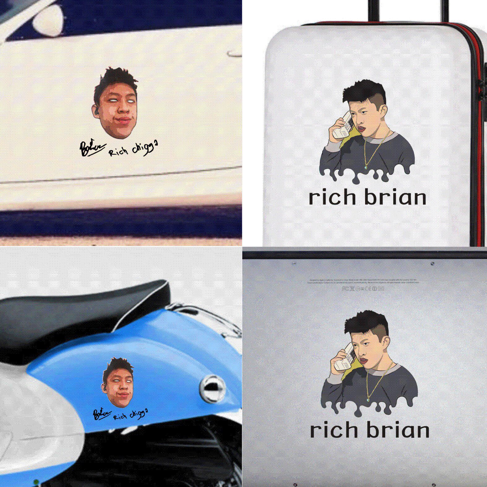 七哥richbrian贴纸Rich Chigga汽车电瓶车拉杆箱笔记本装饰车贴
