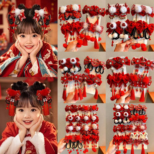 新年红色发饰2025新款 蝴蝶结夹子可爱毛绒发卡头饰对夹过年发夹女