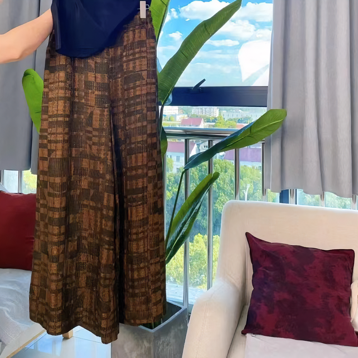 DY1688香云纱花罗桑蚕丝100夏季女装阔腿裤子气质网红