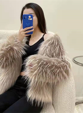 2023秋冬新款仿貉子毛狐狸毛皮草外套女短款年轻皮毛一体毛毛大衣