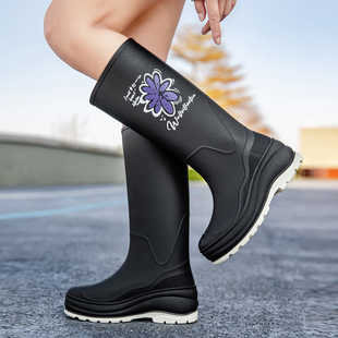 高筒雨鞋水鞋女士雨林徒步雨靴加绒成人外穿防水户外水靴防滑耐磨