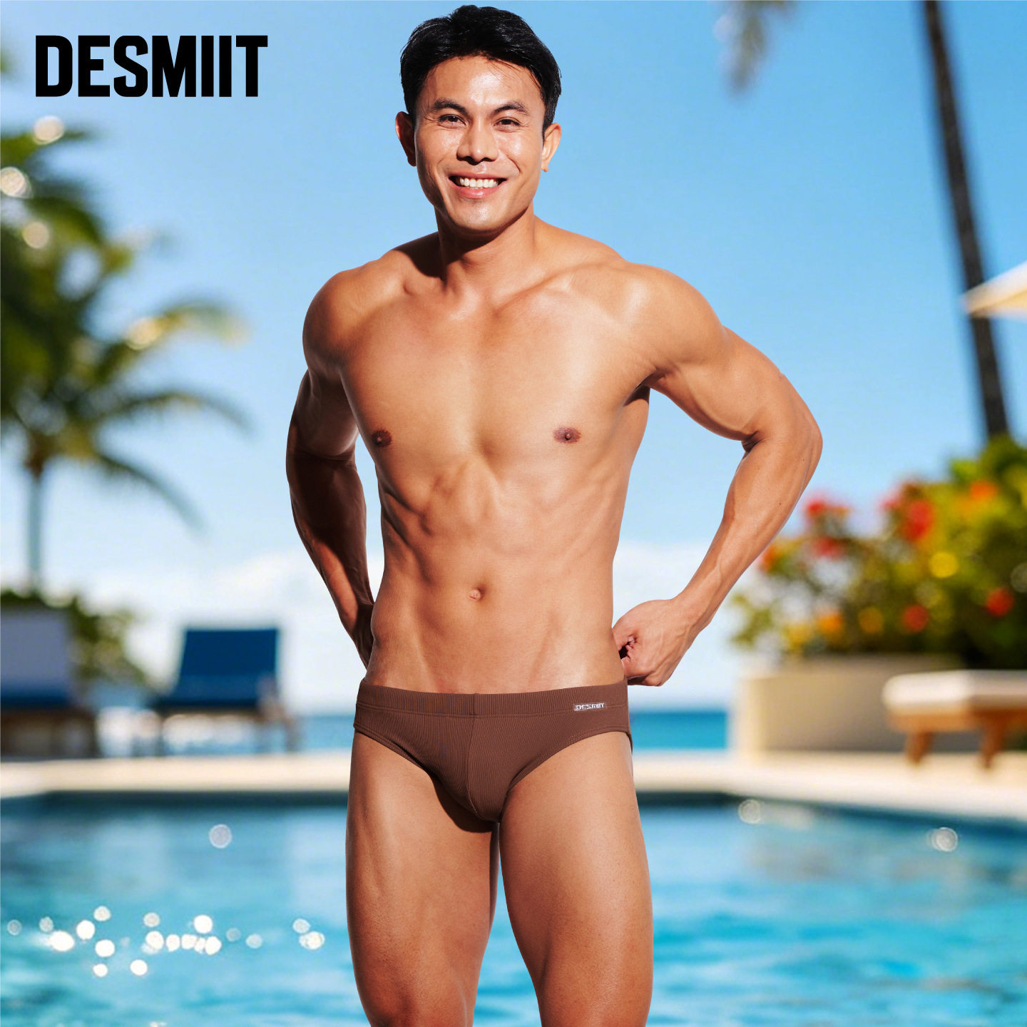 DESMIIT燥浪者 男士泳裤条纹高弹速干低腰性感温泉沙滩三角游泳裤