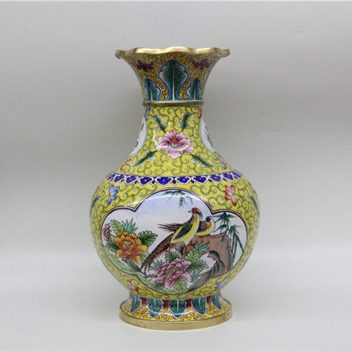 老北京铜胎景泰蓝画珐琅10寸花瓶花口/中式家居摆件纯手工制作