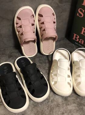 越南拖夏季新款包头防滑护士平底凉鞋白色洞洞鞋女式软底韩版半拖