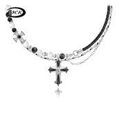 POCK原创潮酷拼接撞色设计感十字吊坠项链小众嘻哈暗黑风卫衣颈链