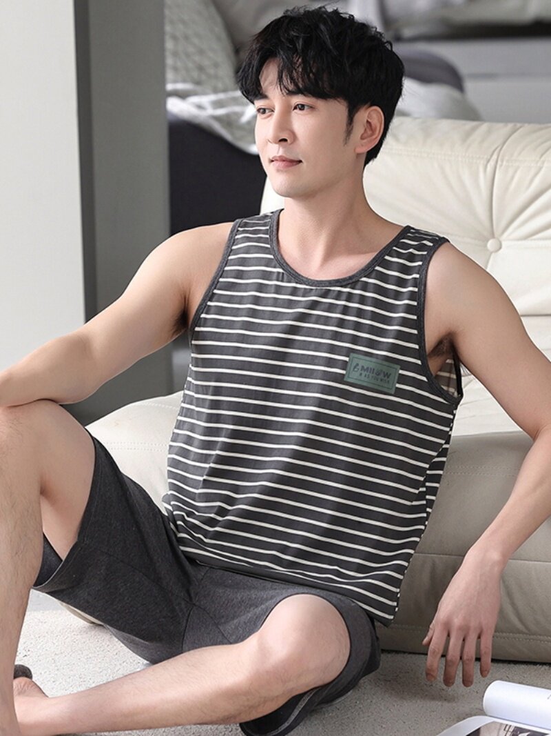 잠옷 남성용 여름 모달 조끼 반바지 얇은 민소매 플러스 사이즈 플러스 사이즈 연령 감소 남성용 가정복 세트