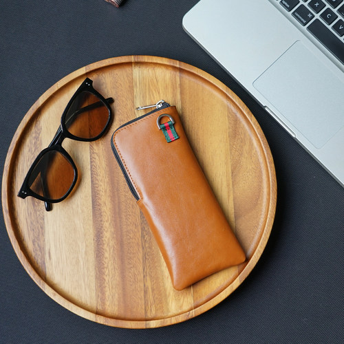 克罗心同款牛皮YKK拉链眼镜包