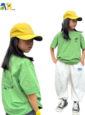 Damon25夏季新品男女儿童 创意地球图案绿色短袖t恤