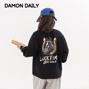 儿童春季 复古马头印花长袖 T恤 00上新 美式 5日 Damon2 新款