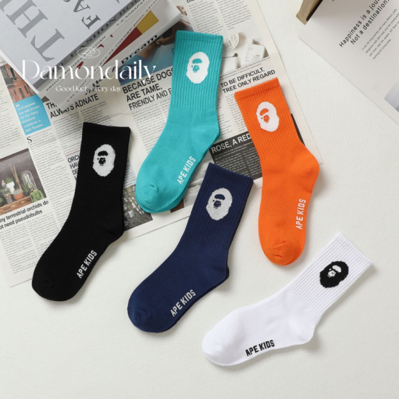 Damon儿童纯棉袜子 日系男女童潮牌中大童运动袜亲子款防臭中筒袜