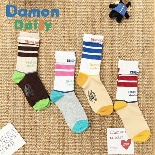 DAMON秋冬多巴胺彩色拼色袜子