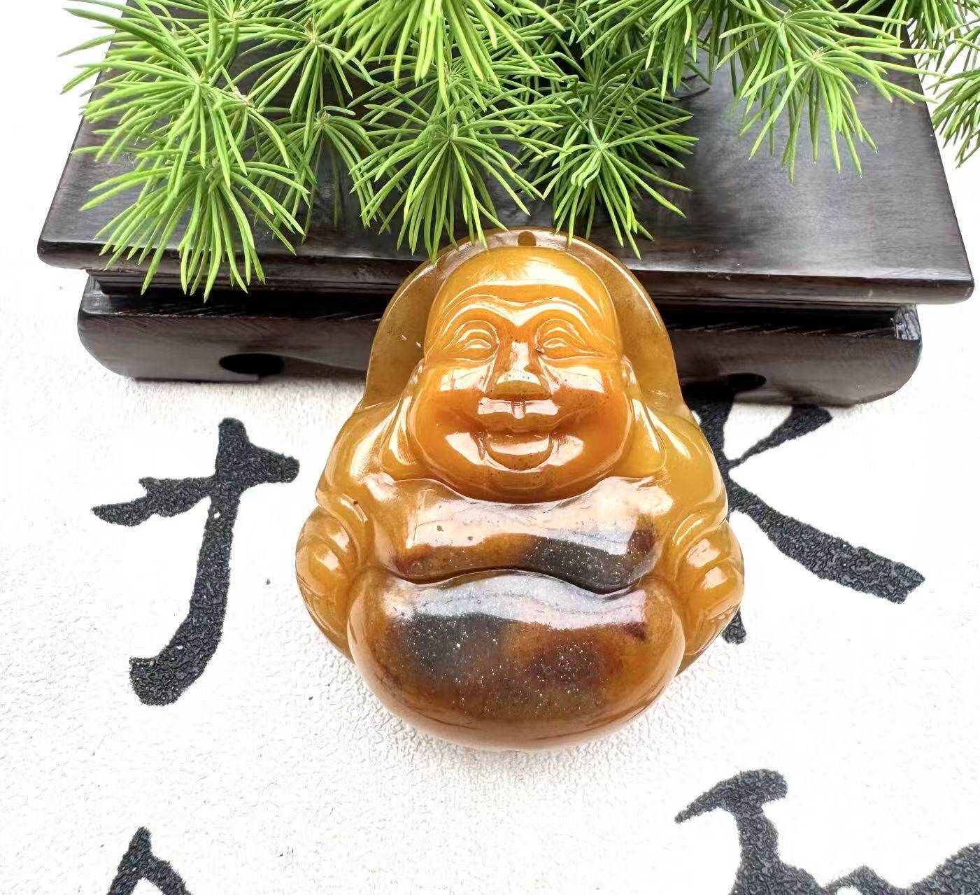 天然黄龙玉弥勒佛吊坠天然玉石笑佛挂件男女款金沙大肚佛玉坠