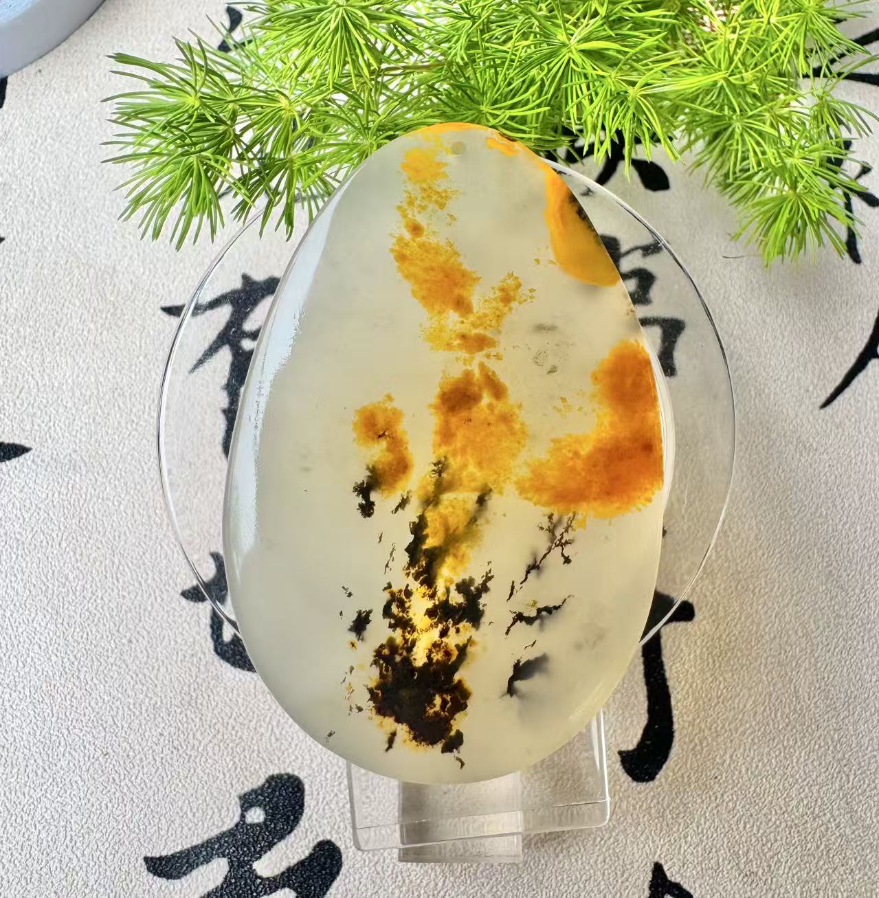 天然黄龙玉水草花吊坠水滴意境山水草花玉石挂坠男女日常佩戴玉坠