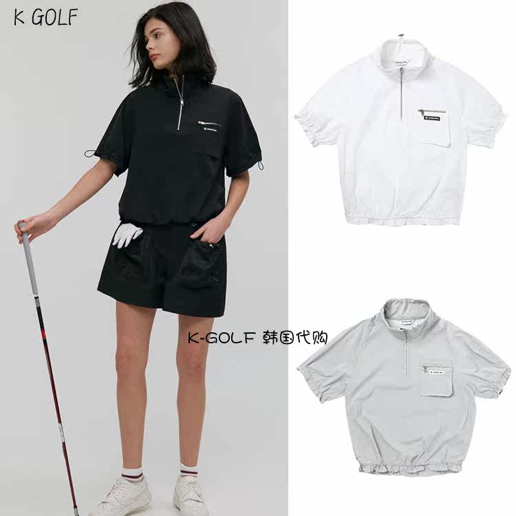 韩国代购MONDAYFLOW高尔夫球服23年女夏半拉链短袖T恤轻量风衣
