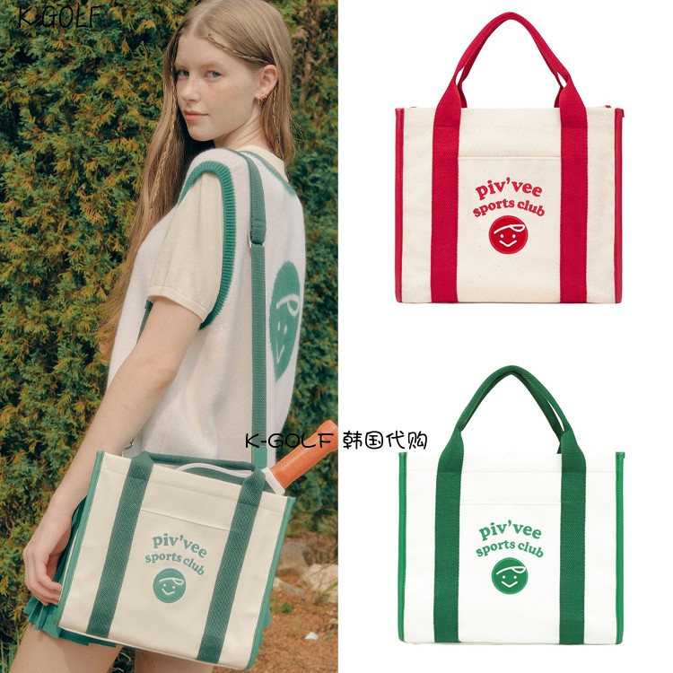 PIVVEE韩国正品代购高尔夫球包24年女四季拼色条纹方形手提方包包