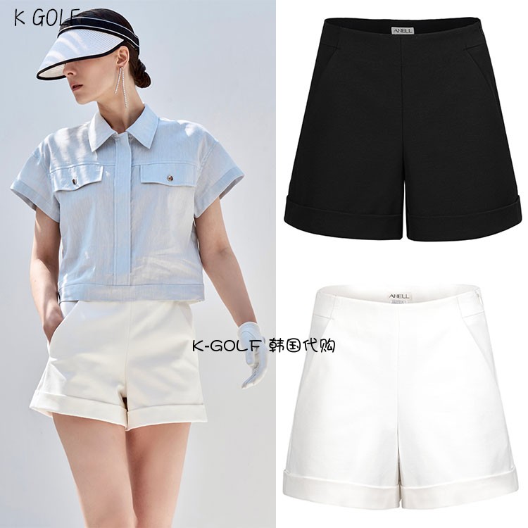 韩国代购ANELL高尔夫球服23年女夏卷边棉质短裤运动舒适golf裤子