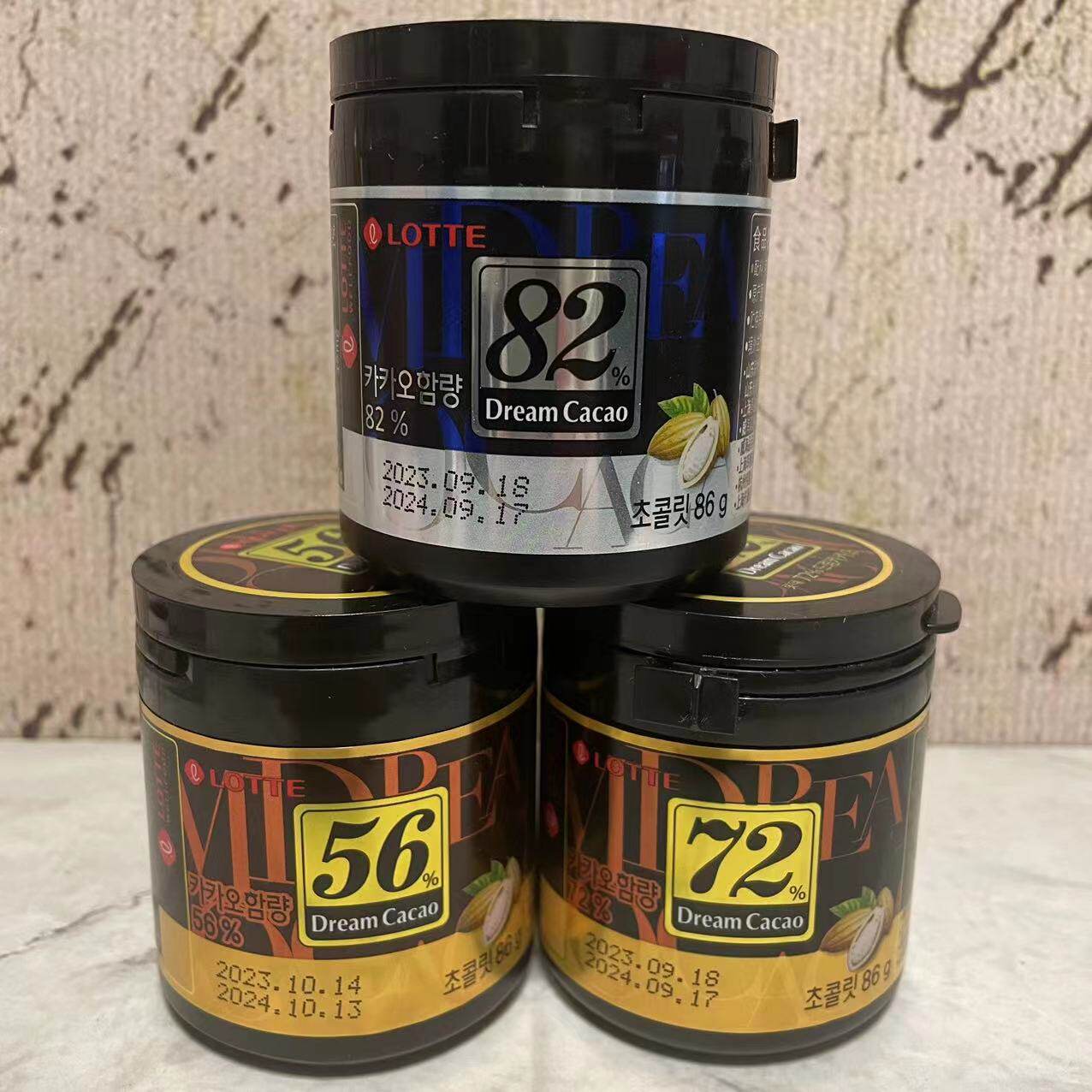 裸价特卖 韩国进口乐天梦巧克力82%/72%/56%可可含量86g 入口丝滑