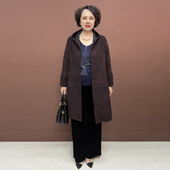 遮肚显瘦中长款 连帽设计大码 中年妈妈外套女 新款 高档提花风衣秋季