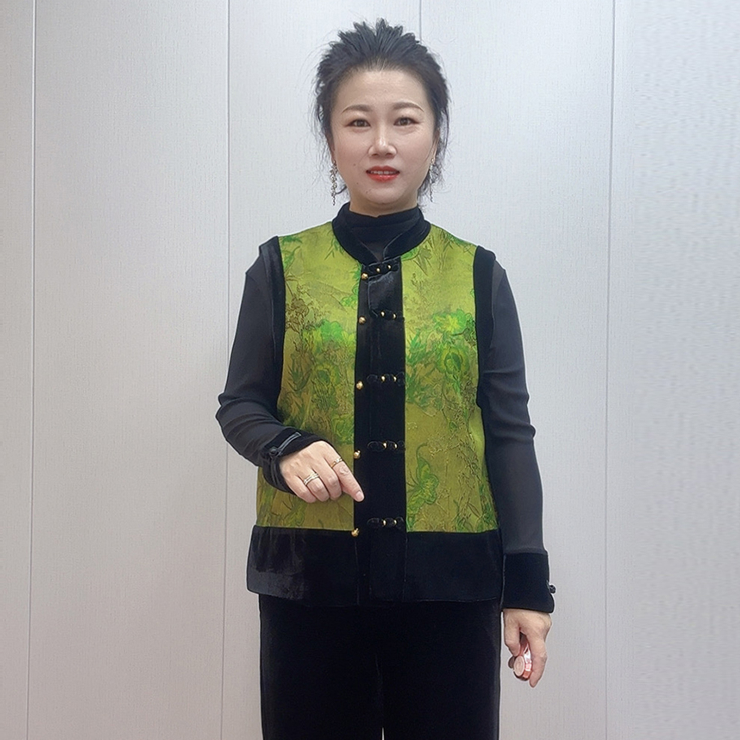 复古妈妈马甲小衫裤子三件套秋冬