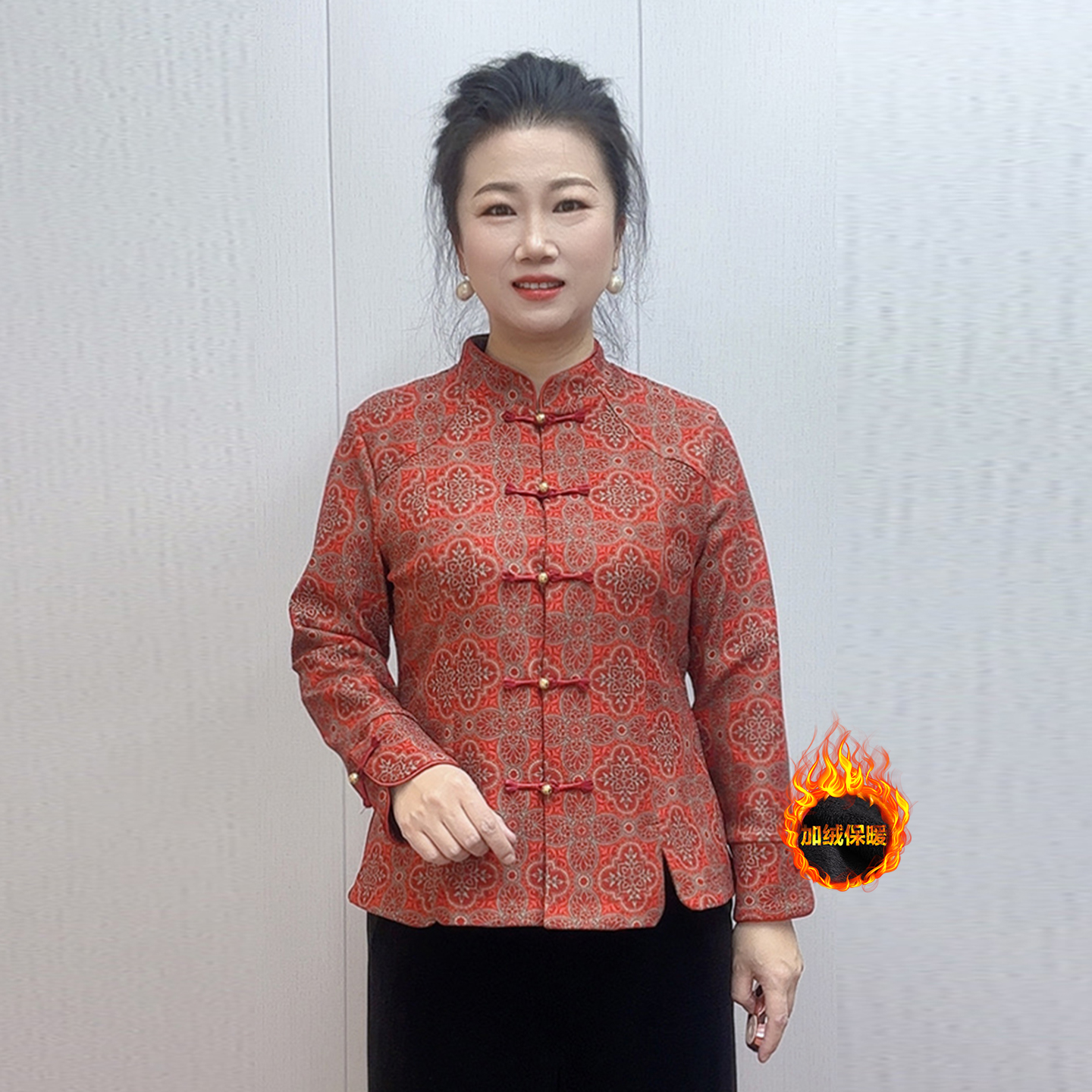 新中式国风加绒开衫外套阔腿裤女